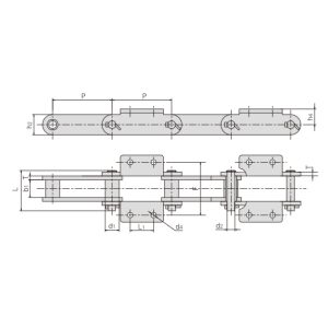 부착물이 있는 컨베이어 체인