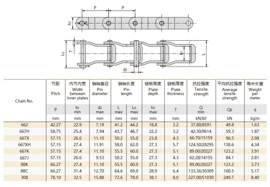 강철 핀 체인 기술 표